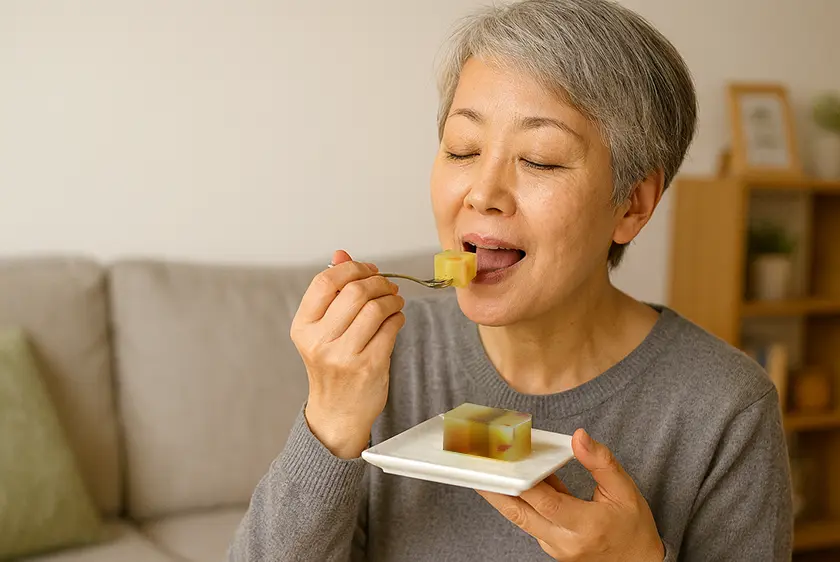 豊潤を食べている女性