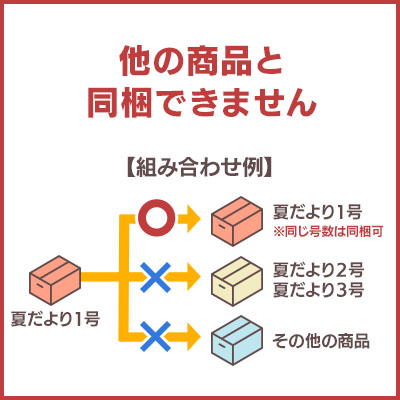 他の商品と同梱できません。また、夏だよりでも1号と2号など他のラインナップと同梱できません。
